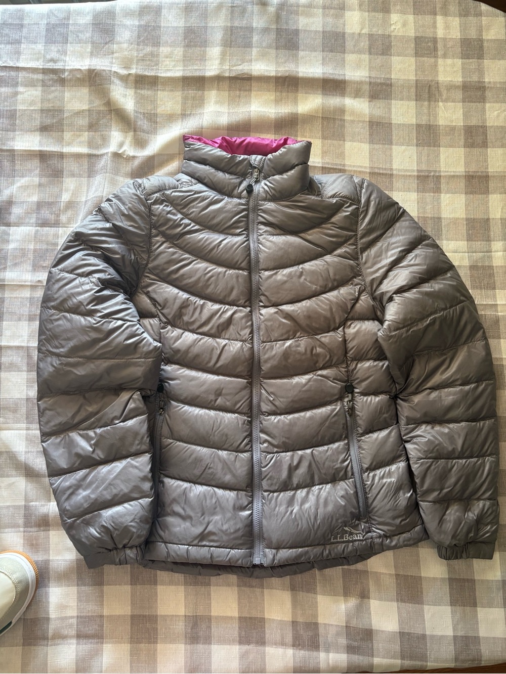 L.L. Bean Women's Gray Puffer Jacket with Pink Lining